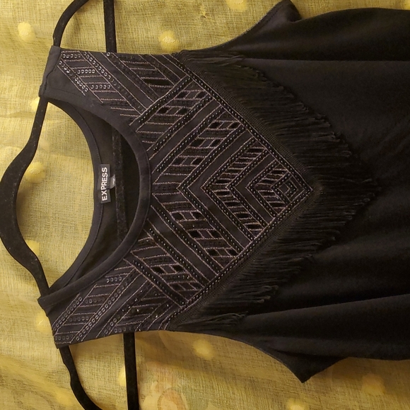 EUC 🖤 Express fringe modal flowy embellished tank - Picture 2 of 10